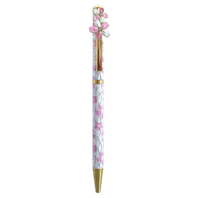 桜のキラキラボールペン（ホワイト） 書くたびときめくサクラのボールペン アルミ製