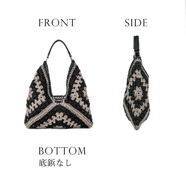 クロシェ編みカゴバッグ（ブラック） シアー感が大人可愛い