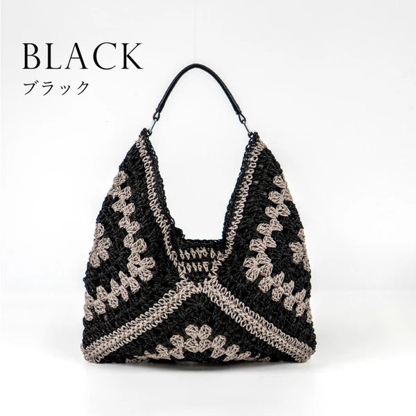 クロシェ編みカゴバッグ（ブラック） シアー感が大人可愛い
