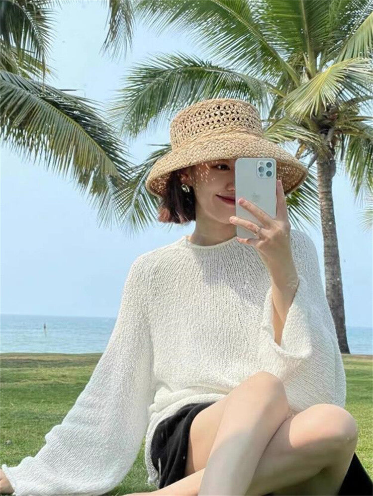 ラフィア草の手編みハット 大つば 写真映え確定の夏アイテム
