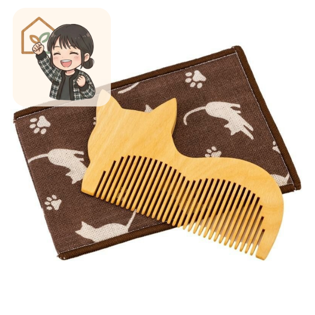 一番搾り椿油を染み込ませた 本つげ ねこ型コンパクトくし 携帯袋付き 日本製